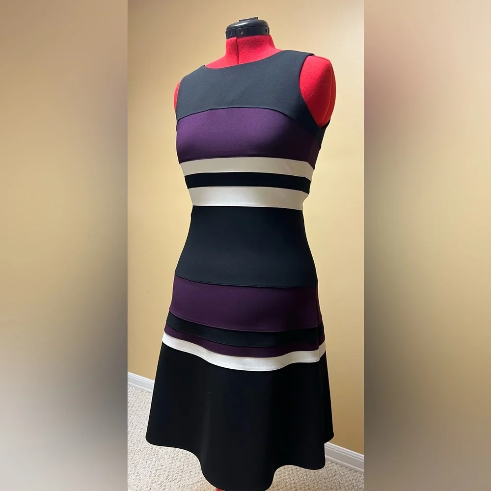 Tommy Hilfiger Striped Midi Dress - Black, Purple, White - Picture 3 of 10